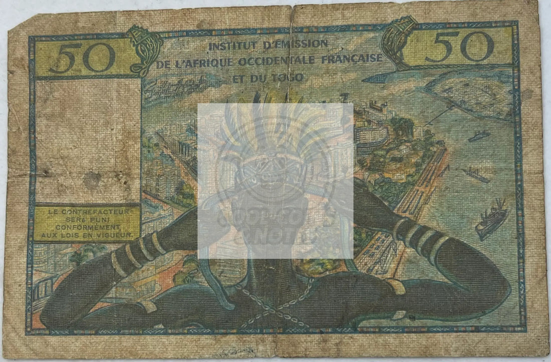French West Africa 1956 50 Francs P-45, Used World Banknote Currency - Cool Coins & Notes