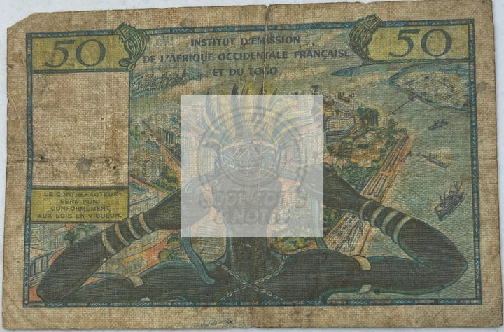French West Africa 1956 50 Francs P-45, Used World Banknote Currency - Cool Coins & Notes