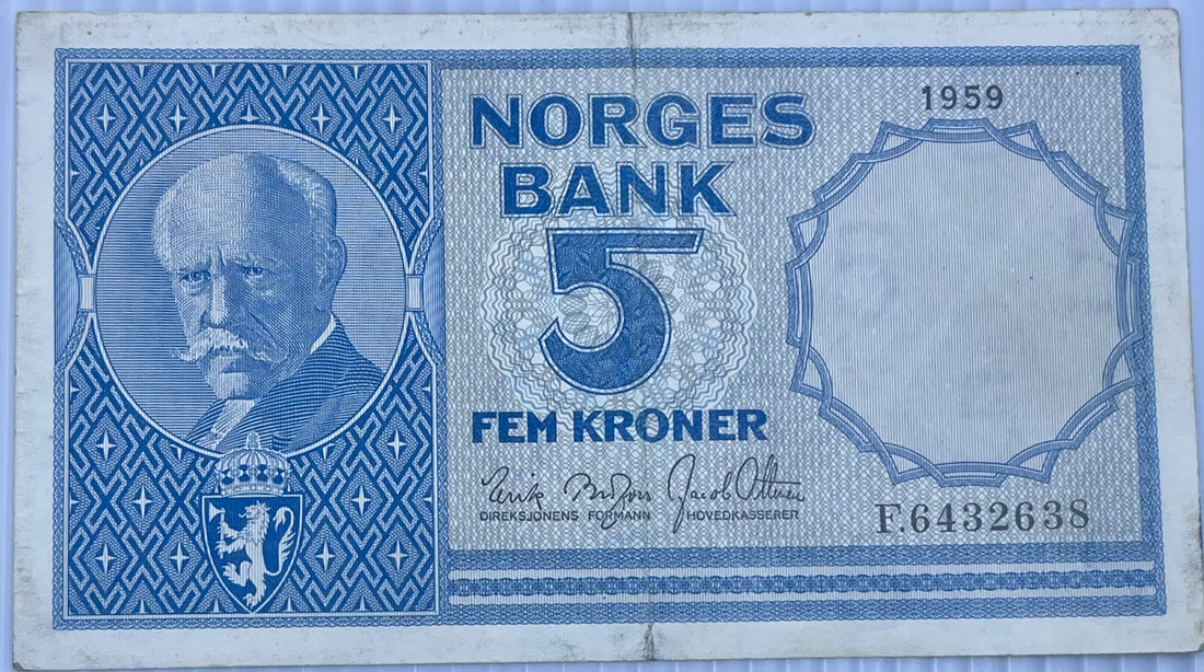 Norway 1959 5 Kroner P-30e Used World Banknote