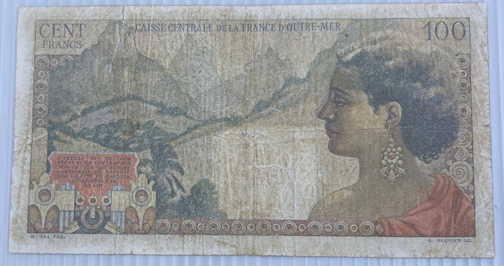 French Equatorial Africa 1947 100 Francs P-23 Tear Used World Banknote