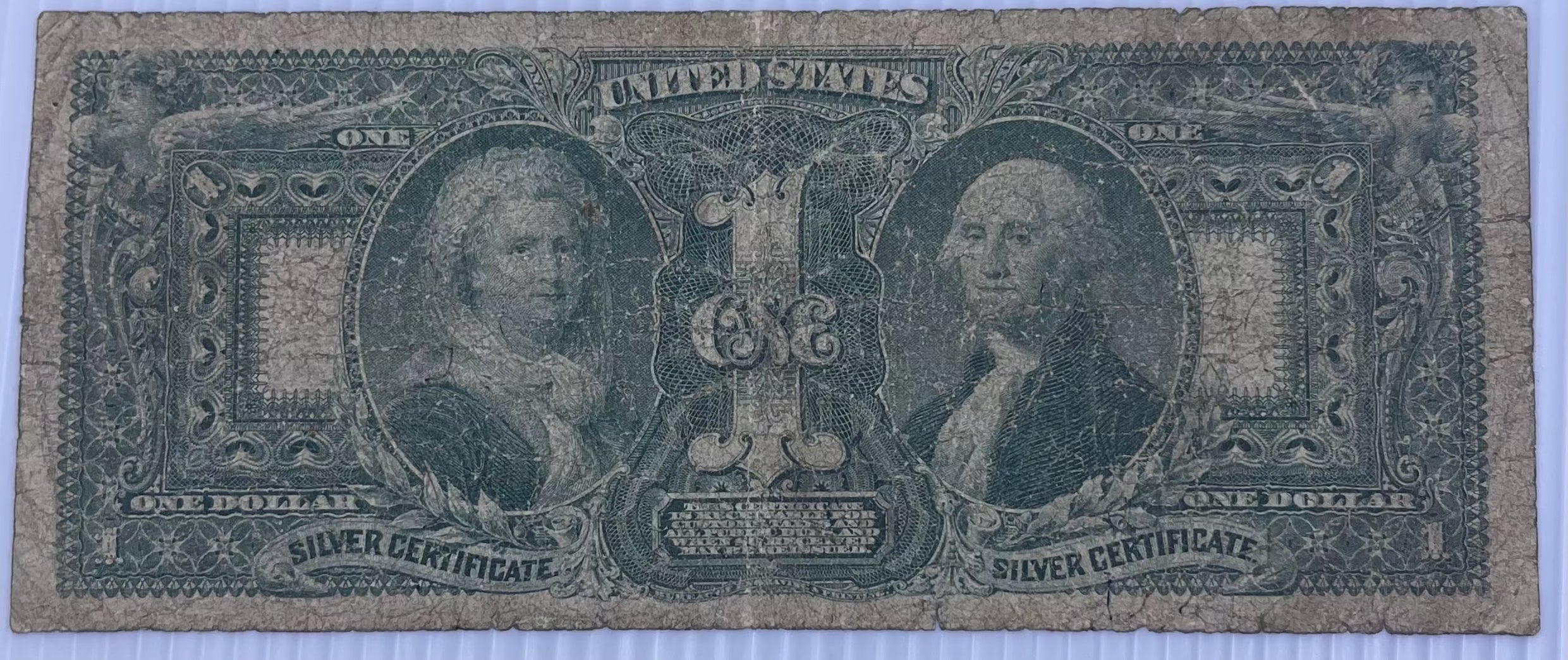 1896 Educational Note $1 Silver Certificate Red Seal Fr# 225 UNC banknote with allegorical art and portraits of Martha and George Washington