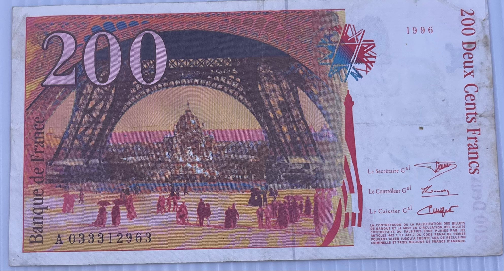 France 1999 200 Francs P-159 Used World Banknote From Lot