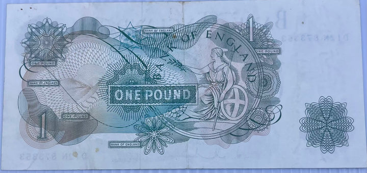 Great Britain 1 Pound Banknote 1966-1970 P-374e used currency from England