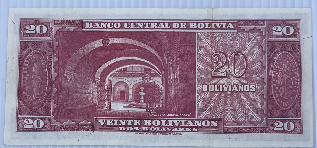 Bolivia 1953 20 Bolivianos P-1 Used World Banknote