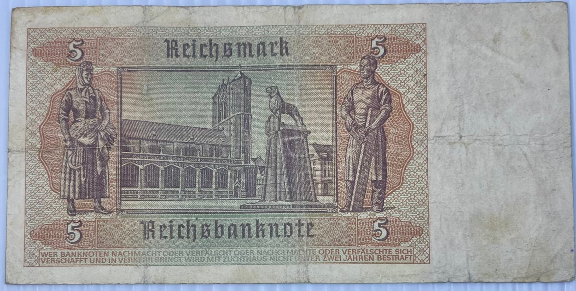Germany 1941 5 Reichsmark P-186 WW2 Used World Banknote