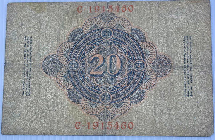 Germany 1914 20 Mark P-46 Used World Banknote 1914 From Lot
