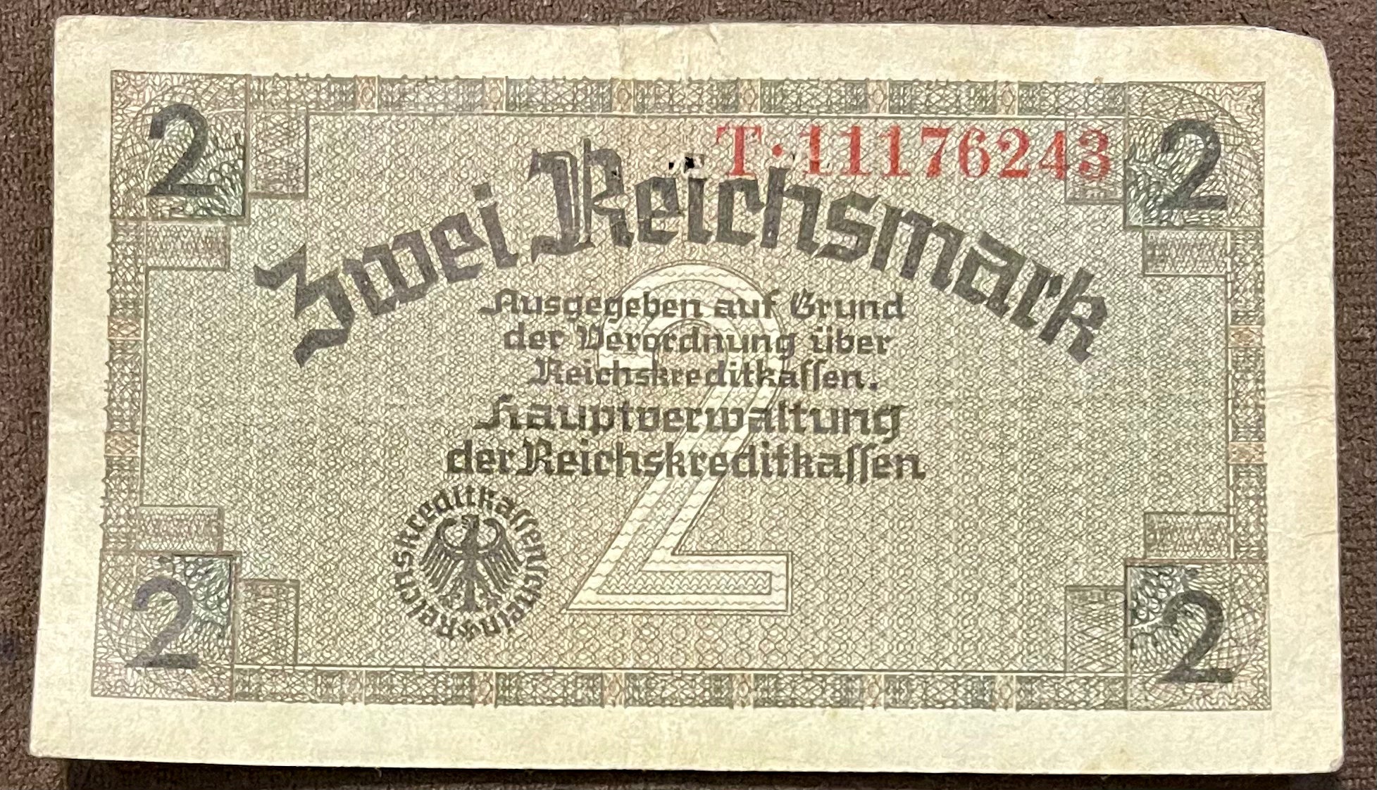 1940 Germany 2 Reichsmark P-R137B WW2 Occ. Territory Used World Banknote From Lot