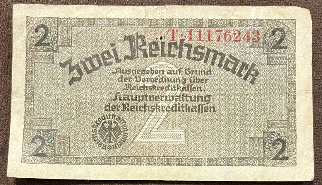 1940 Germany 2 Reichsmark P-R137B WW2 Occ. Territory Used World Banknote From Lot