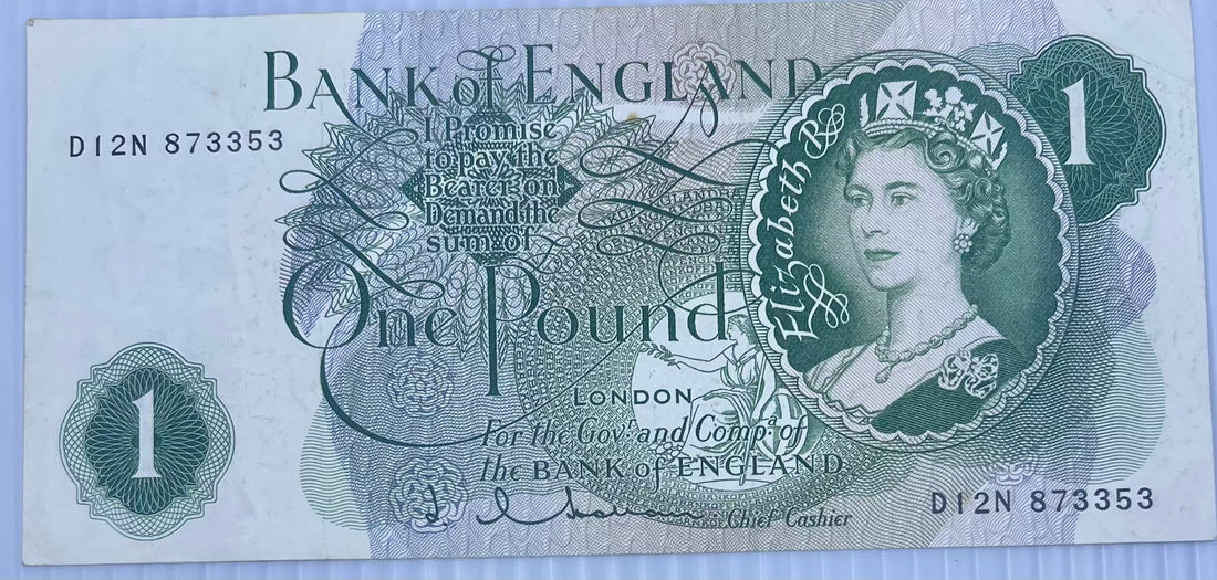 Great Britain 1 Pound Banknote 1966-1970 used banknote with historical design and signatures