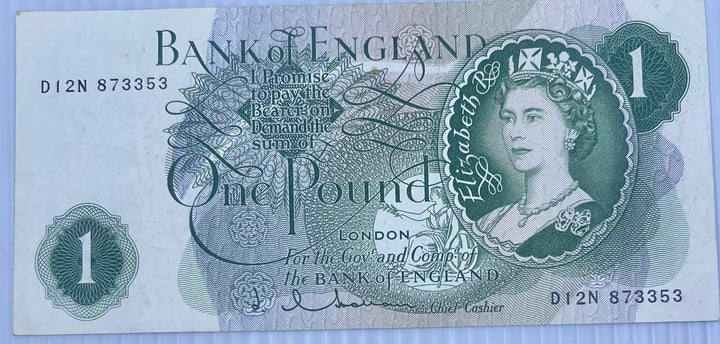 Great Britain 1 Pound Banknote 1966-1970 used banknote with historical design and signatures