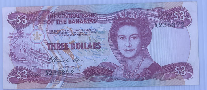 Bahamas 1984 3 dollars P-44a Used World Banknote Currency