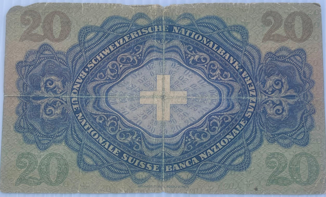 Switzerland 1944 20 Francs P-39 Used World Banknote