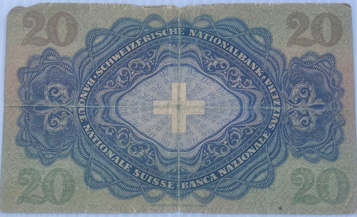 Switzerland 1944 20 Francs P-39 Used World Banknote