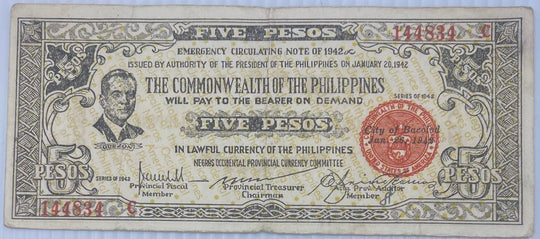 Philippines 1942 5 Pesos P-S648 WW2 Circulated World Banknote