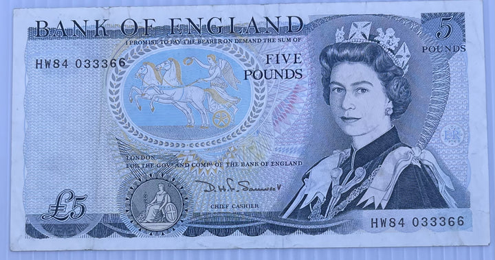 England 1988 5 Pounds P-378 Used World Banknote