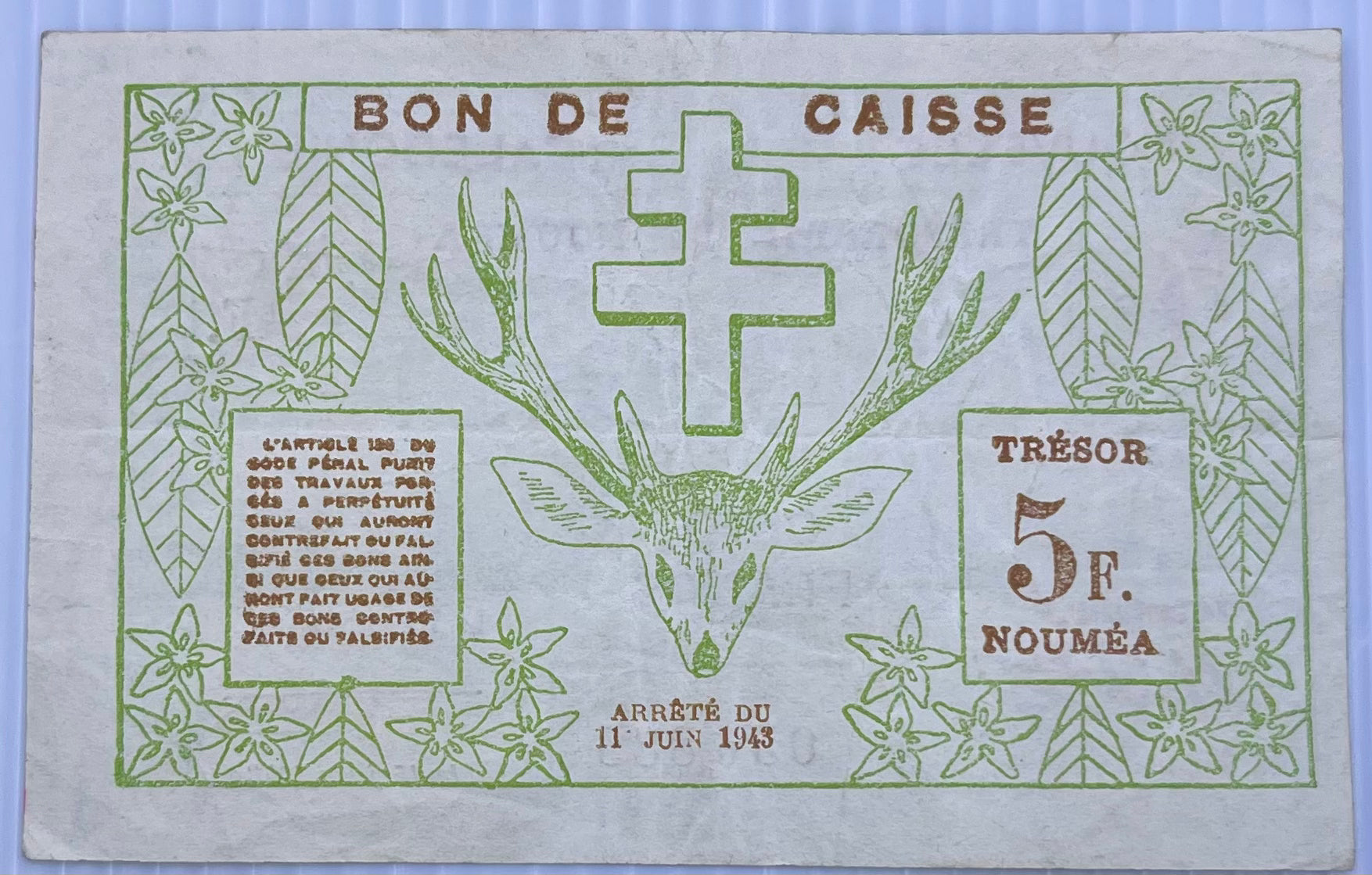 New Caledonia 1943 50 Centimes P-54 Used World Banknote