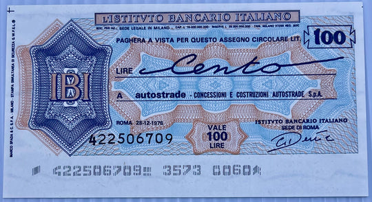 Italy 1976 100 Lire P-G 1372.4.3 Banca di Credito Agrario di Ferrara - Autostrade PNL AU Banknote