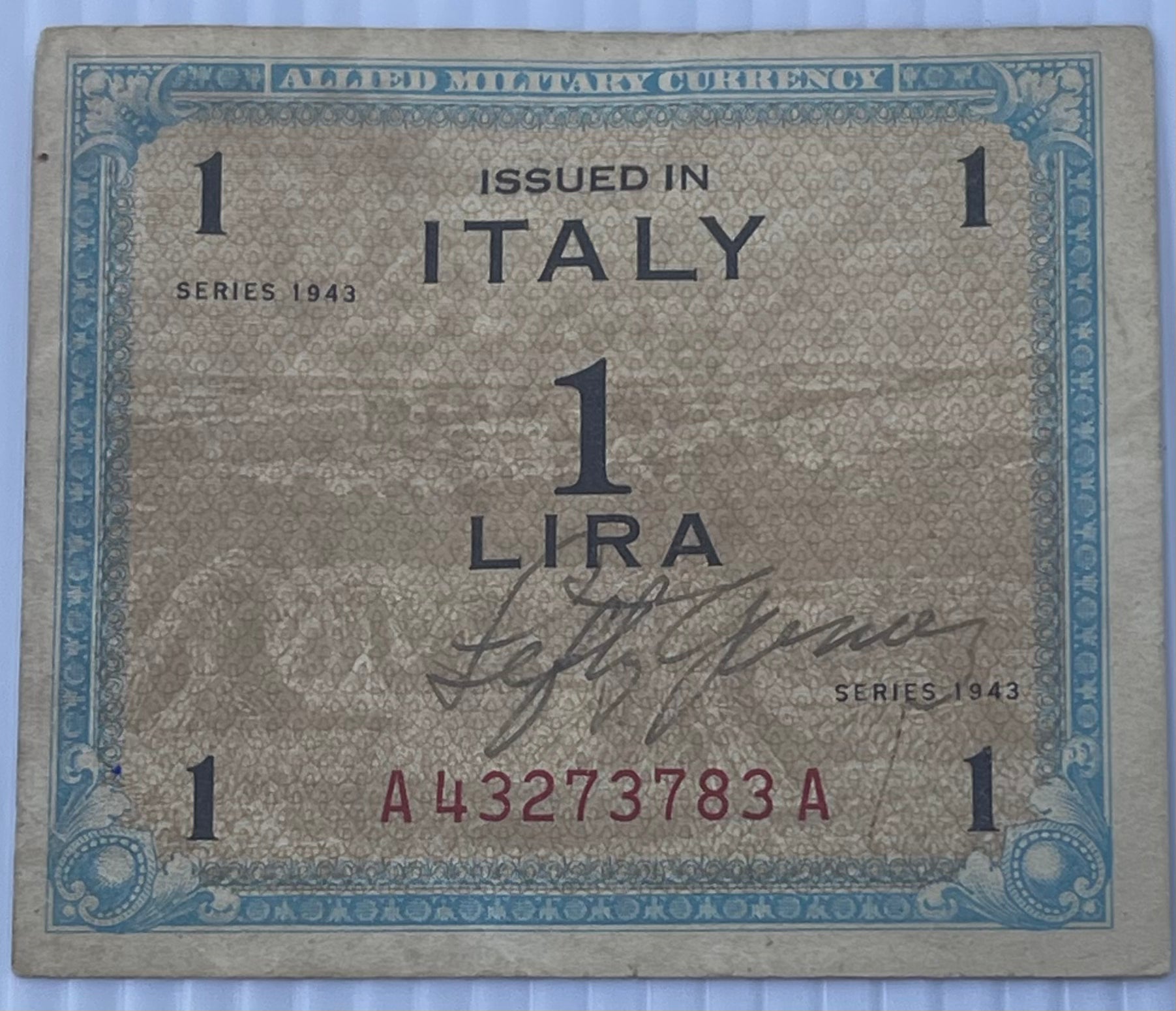Italy 1943 1 Lire P-M12 WW2 MPC Used World Banknote