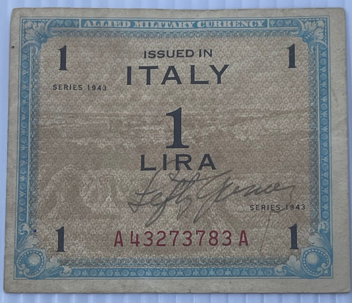 Italy 1943 1 Lire P-M12 WW2 MPC Used World Banknote