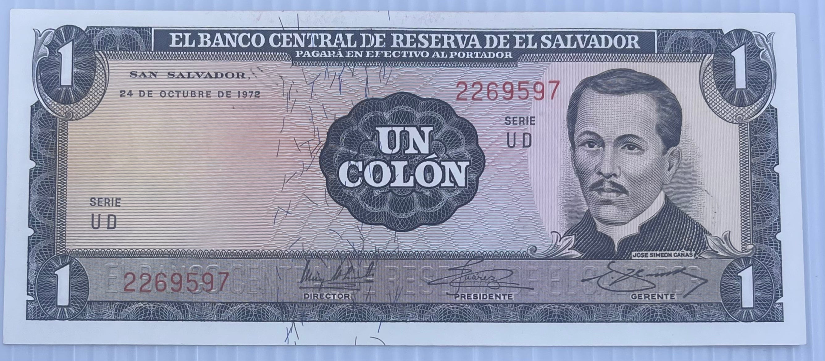El Salvador 1975 1 Colon P-115 AU World Banknote