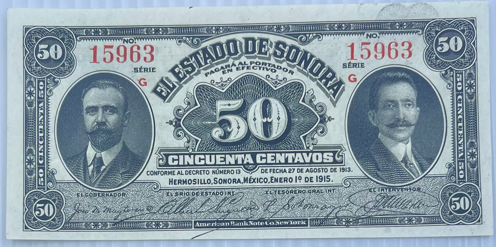 Mexico 1915 50 Centavos P-S1070 UNC World Banknote