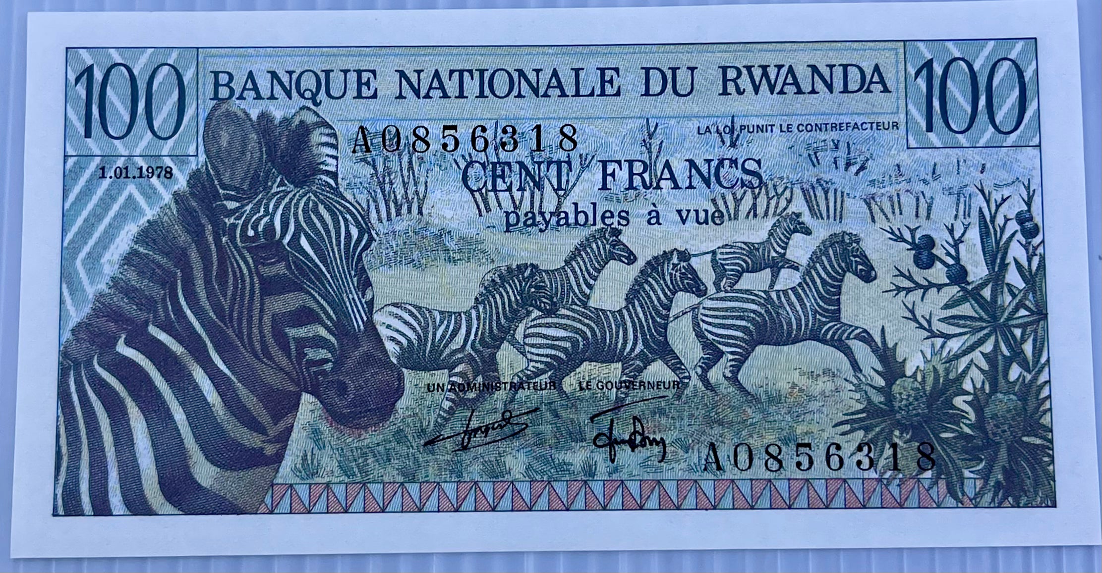 Rwanda 1978 100 Francs P-12a UNC Zebra & Woman World Banknote Currency