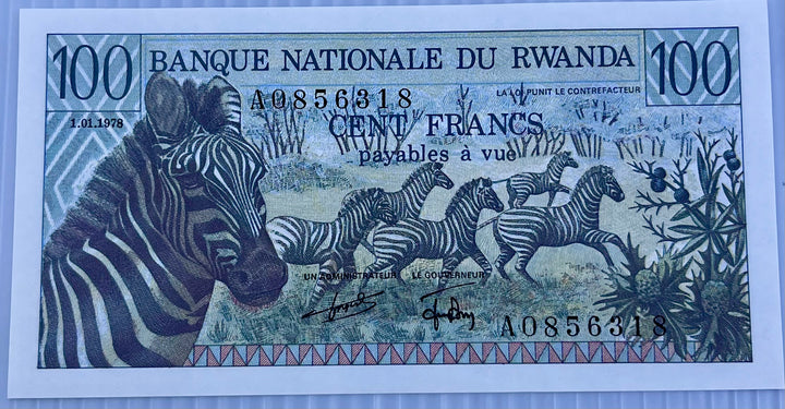 Rwanda 1978 100 Francs P-12a UNC Zebra & Woman World Banknote Currency