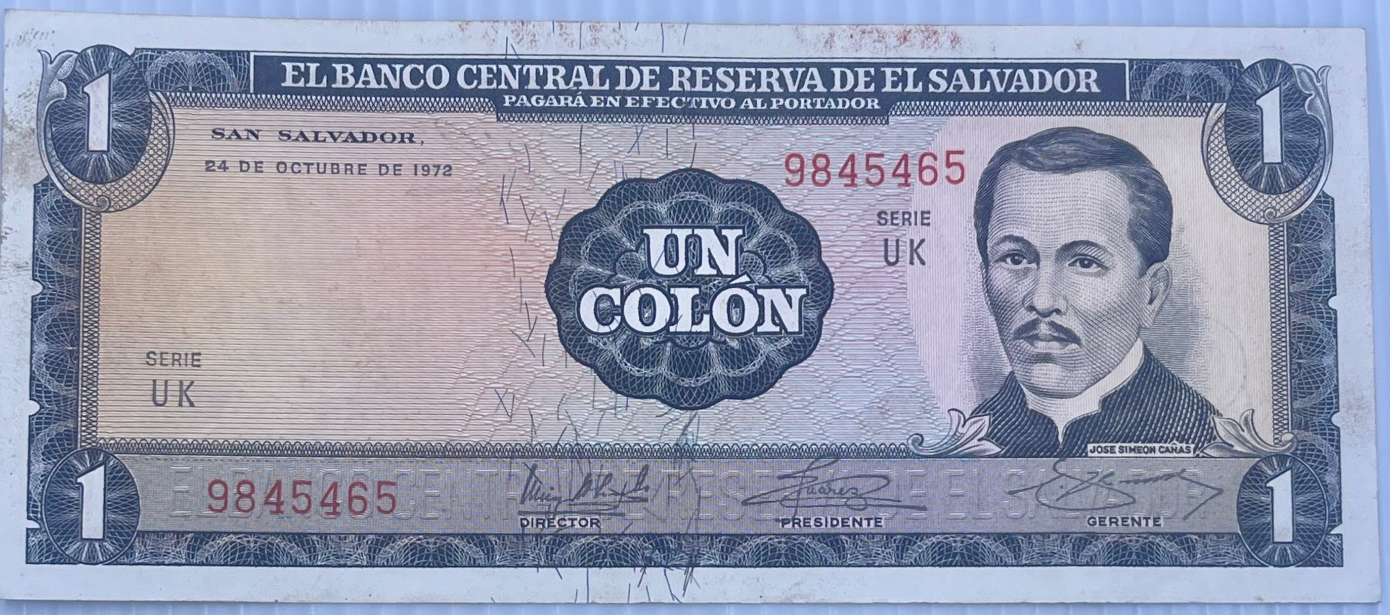 El Salvador 1976 1 Colon P-115 AU World Banknote
