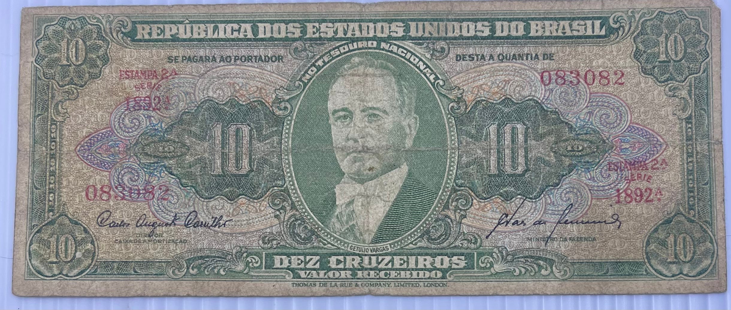 BRAZIL 1953 10 CRUZEIROS P-159 Used Banknote