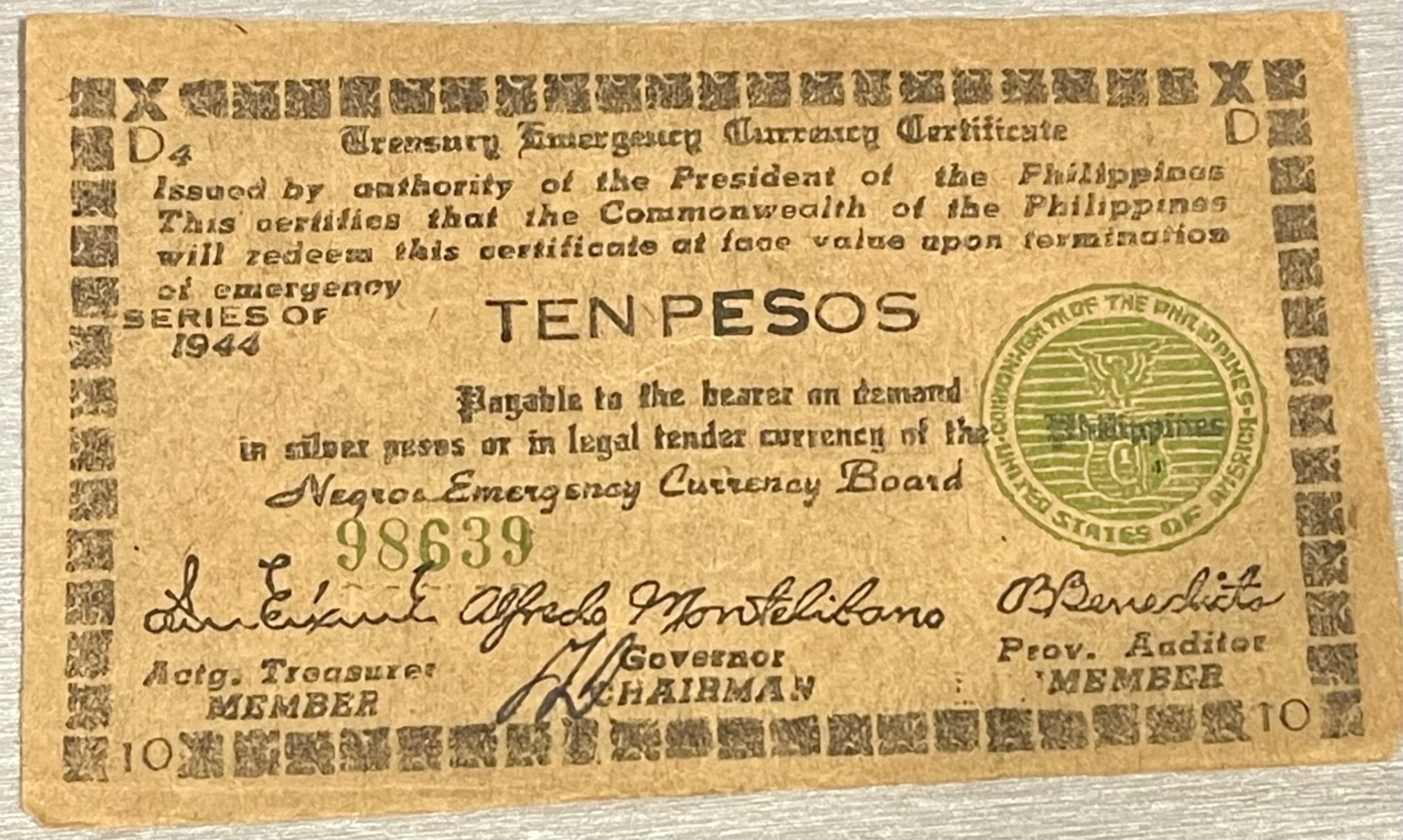 Philippines 1944 10 Pesos P-S676 WWII Used World Banknote