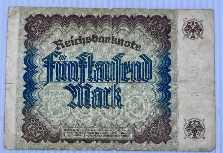 Germany 1922 5000 Mark P-81 Used World Banknote Currency From Lot
