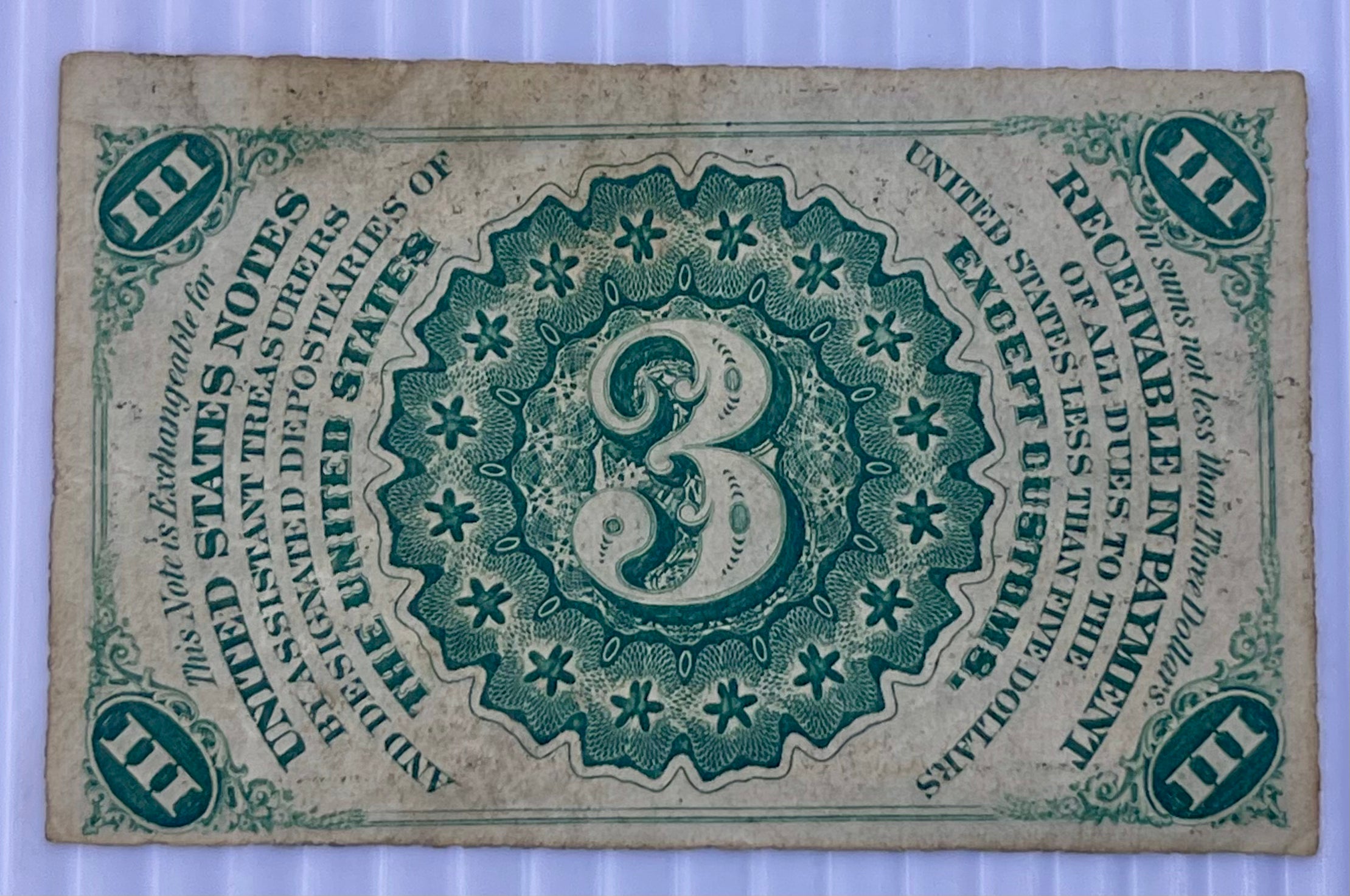1863 3 Cent Fractional F-1226, Used World Banknote Currency