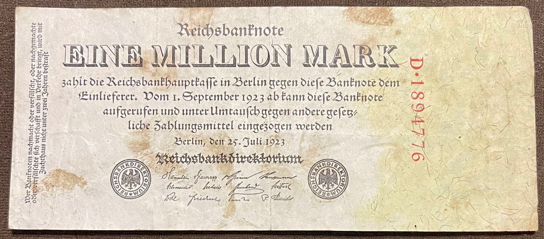 Germany 1923 1 Million Mark P-94 Used, World Banknote Currency From Lot