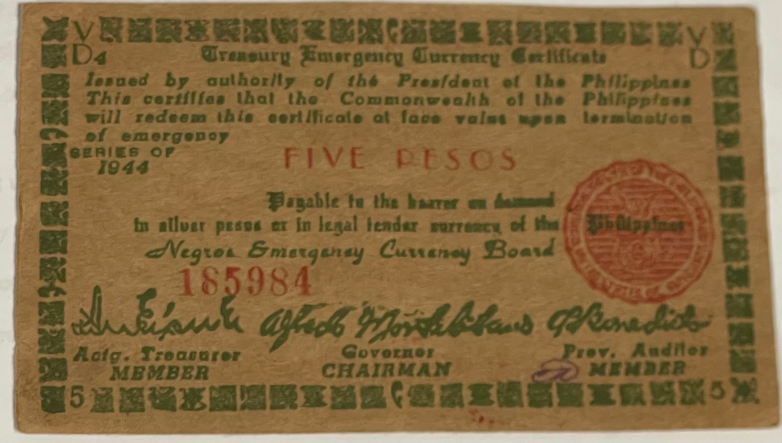 Philippines 1944 5 Pesos P-S675 WWII Used World Banknote