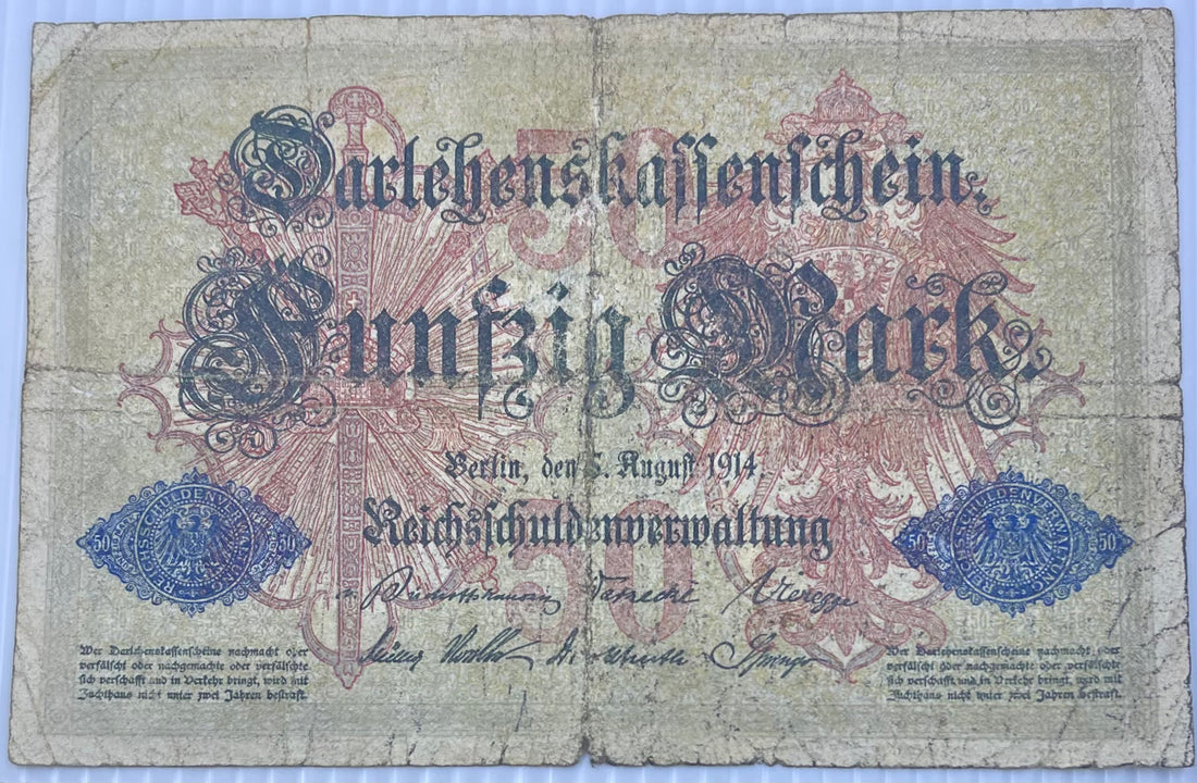 Germany 1914 50 Mark P- 49 Used Wolrd Banknote From Lot