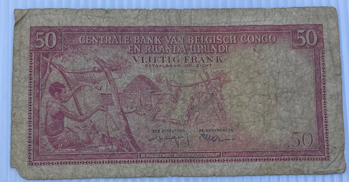 Belgian Congo 1957 50 Francs P-32 Used World Banknote