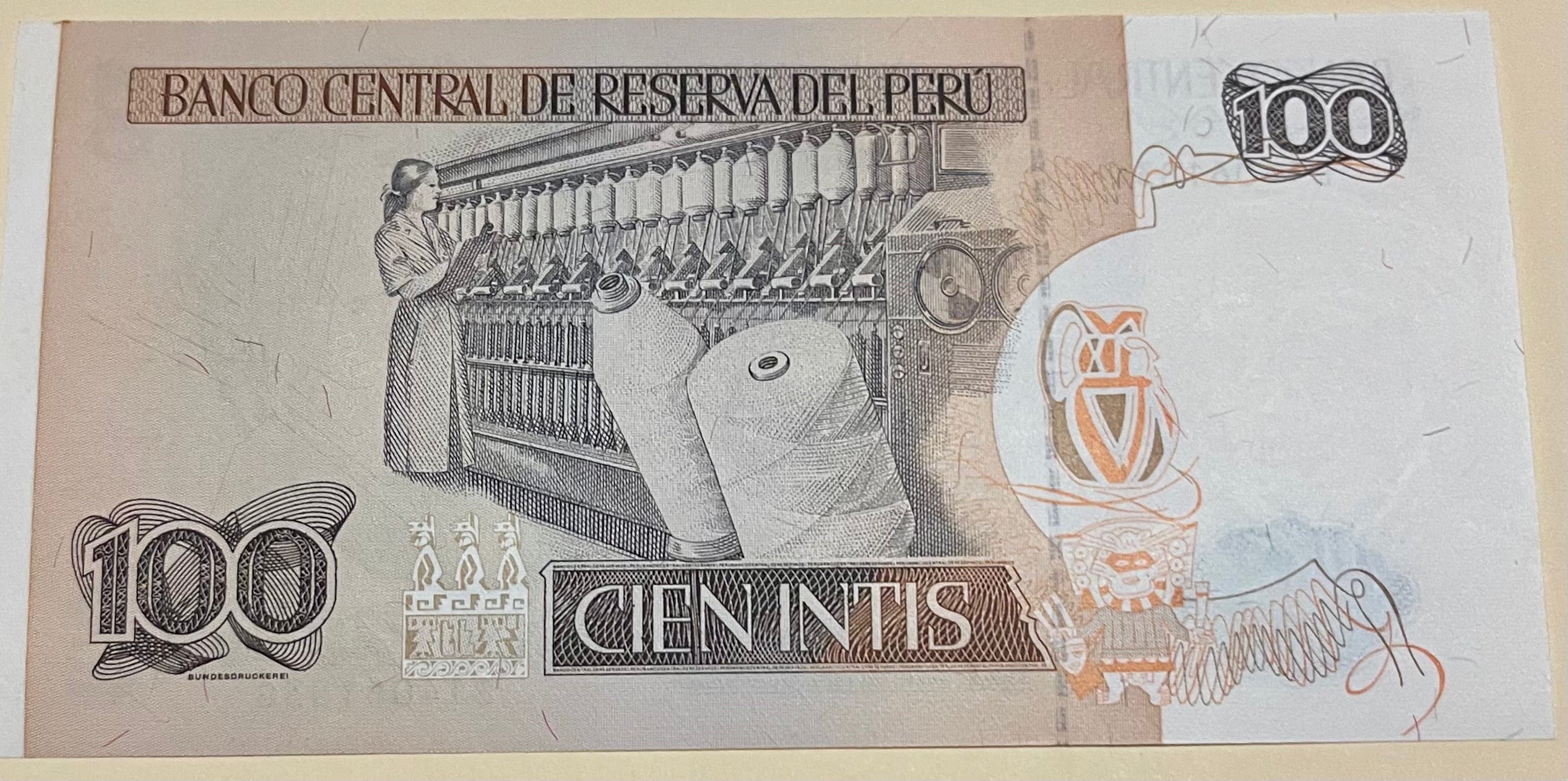 Peru, 100 Intis, 1987, P-133, UNC World Banknote