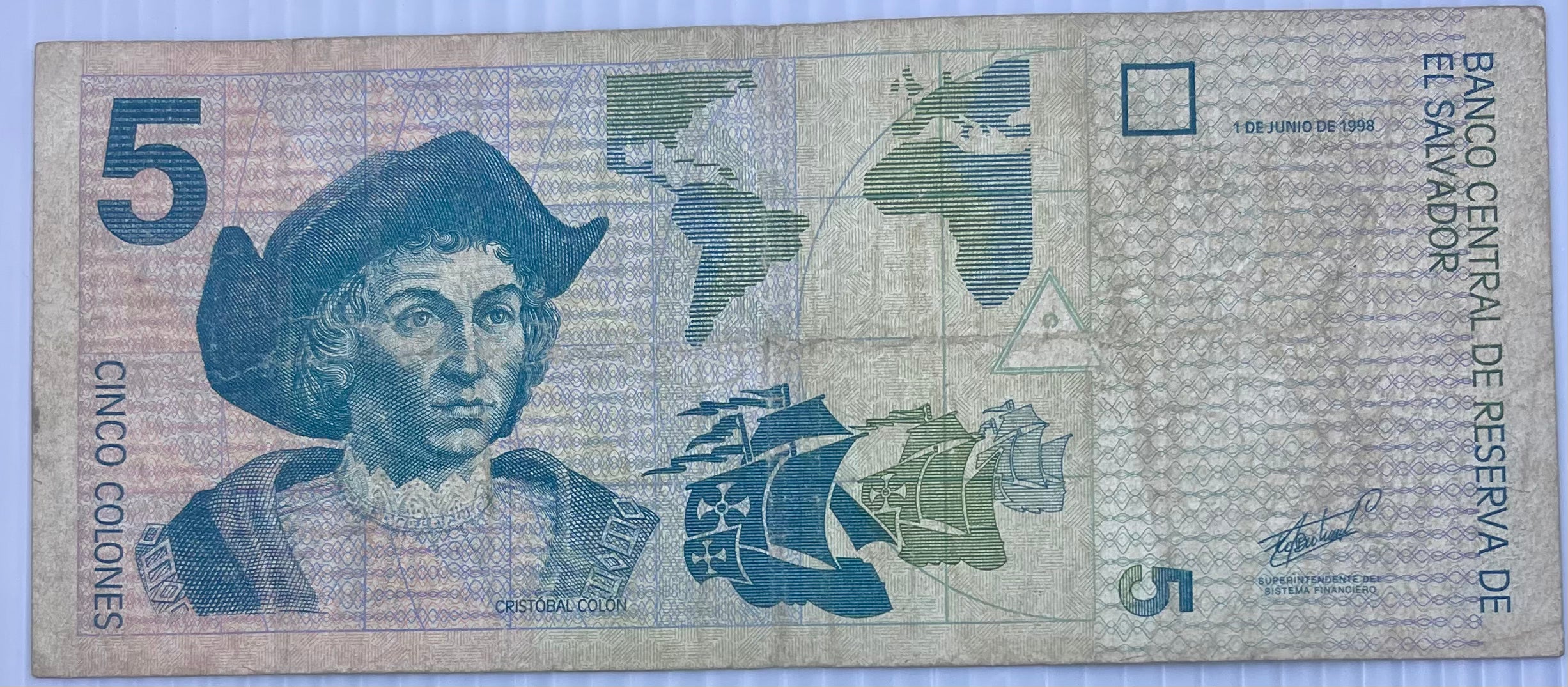 El Salvador 1998 5 Colones P-147 Used World Banknote