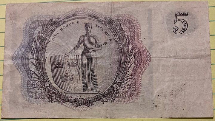 Sweden 1954 5 Kroner P-42 Used World Banknote