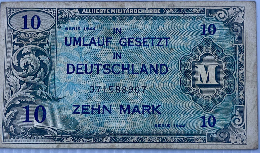 Germany 1944 10 Mark P-194 MPC  Military Payment Certificate Used WW2 Banknote