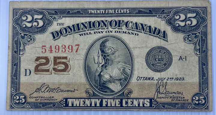 Canada 1923 25 Cents P-11 used banknote collectible vintage currency