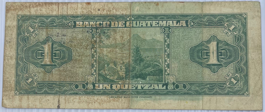 Guatemala 1958 1 Quetzal P-36 Used Banknote
