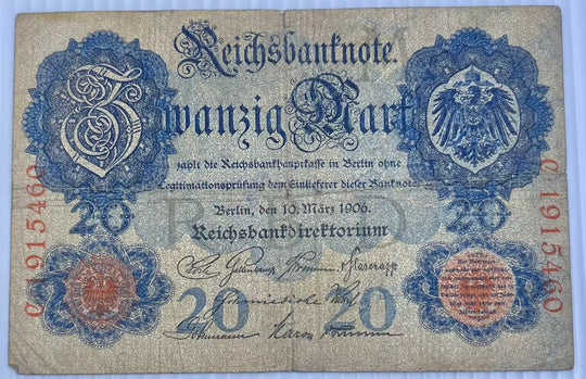 Germany 1914 20 Mark P-46 Circulated World Banknote 1914 From Lot