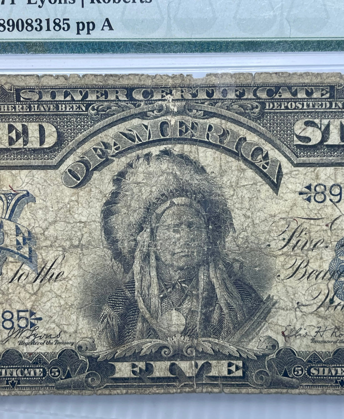 1899 $5 Silver Certificate Chief PMG 8 NET Fr271 Lyons Roberts