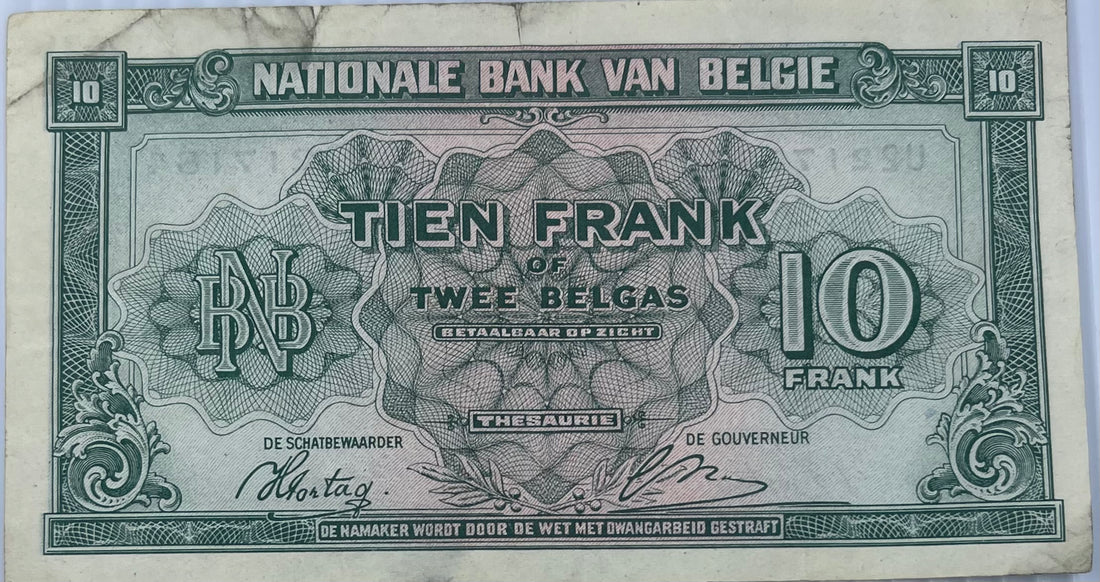 Belgium 1943 10 Francs P-122 Used World Banknote