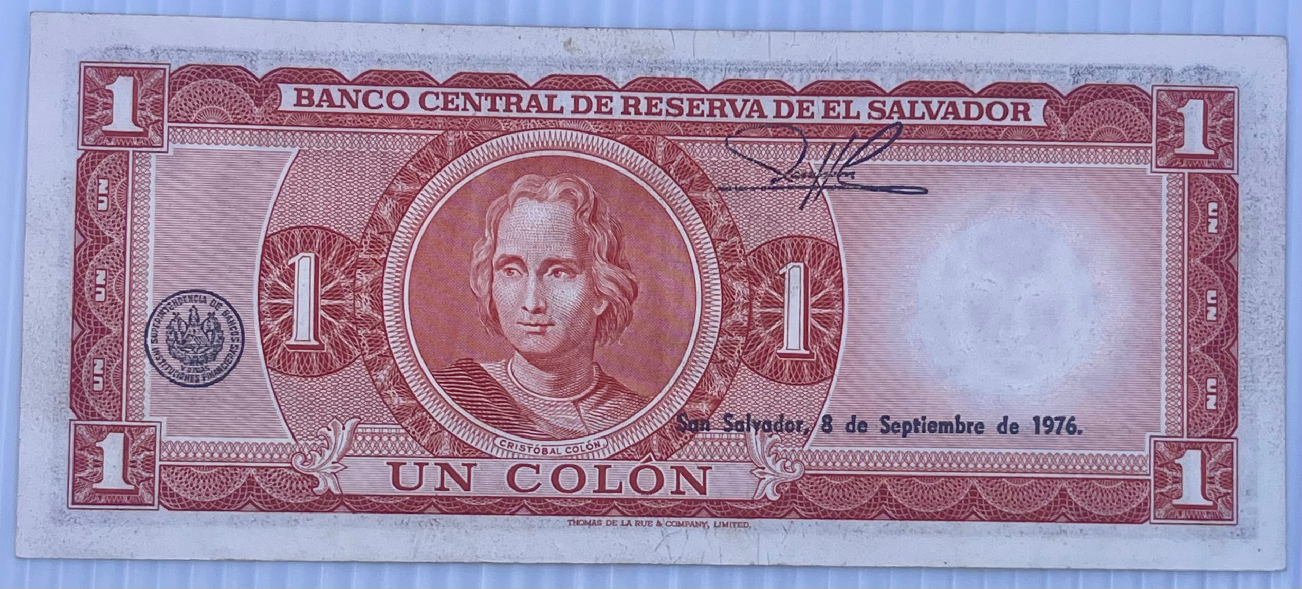 El Salvador 1976 1 Colon P-115 AU World Banknote