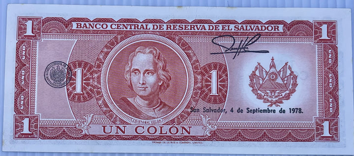 El Salvador 1978 1 Colon P-125 UNC World Banknote