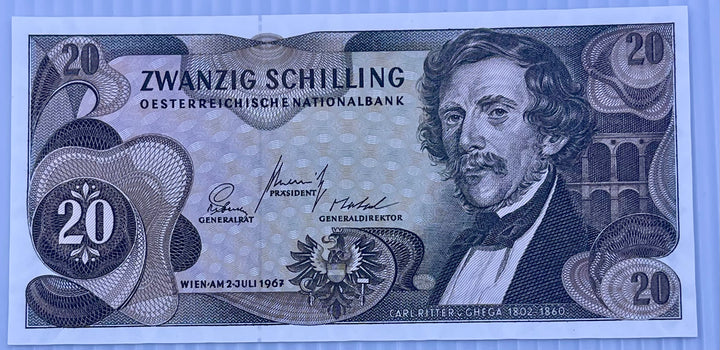 Austria 20 Shilling 1967 P-142 UNC World Banknote