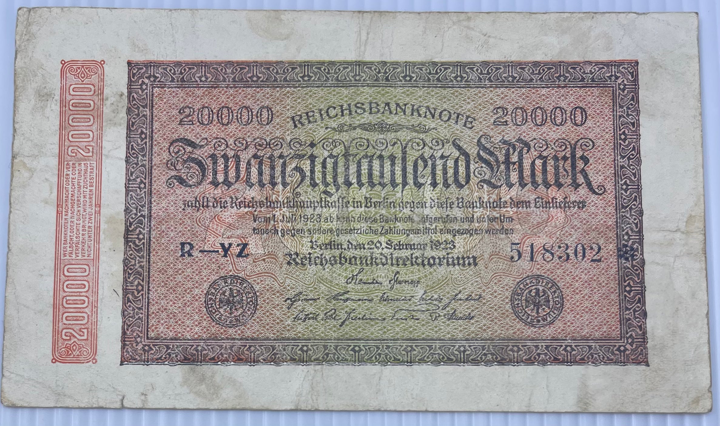 Germany 1923 20000 Mark P-85 Used World Banknote From Lot