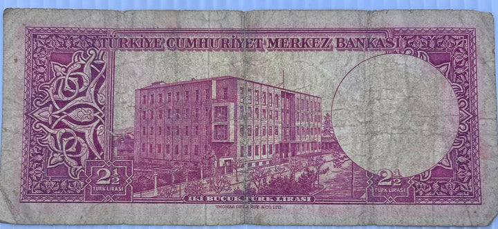 Turkey 1957-1966 2-1/2 Lira P-152 Used World Banknote